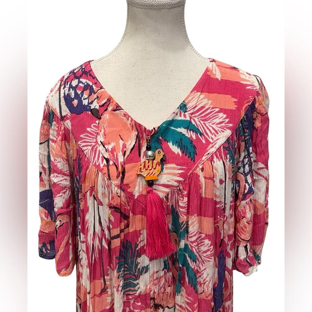 Go Softly Patio Floral Crinkle Midi Dress Women’s XL - Picture 2 of 11